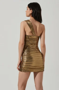 Golda One Shoulder Bodycon Mini Dress -Larana Style Shop ACDR101423 GOLD 5 scaled