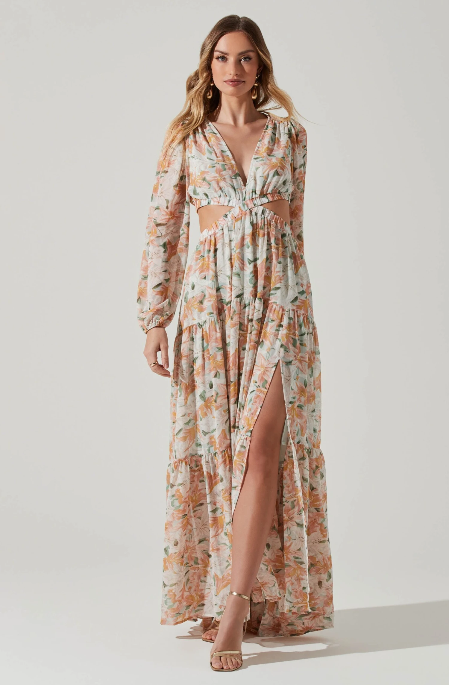 Lively Floral Cutout Long Sleeve Maxi Dress 3 Lively Floral Cutout Long Sleeve Maxi Dress - Image 3
