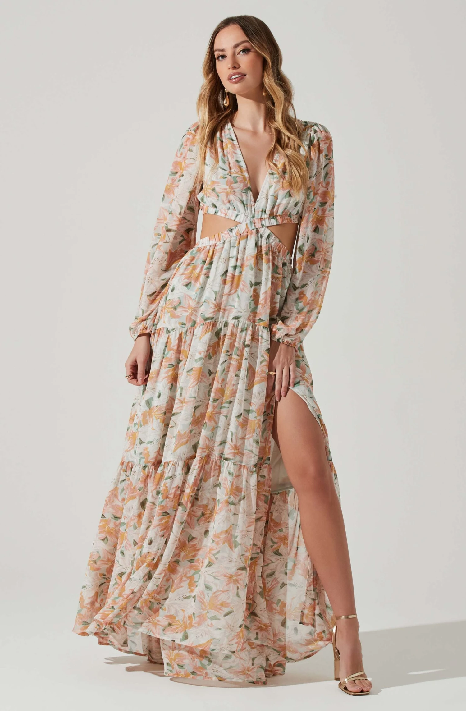 Lively Floral Cutout Long Sleeve Maxi Dress 1 Lively Floral Cutout Long Sleeve Maxi Dress