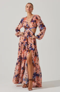 Lively Floral Cutout Long Sleeve Maxi Dress 19 Lively Floral Cutout Long Sleeve Maxi Dress -Larana Style Shop ACDR101496 BROWNCORALFLORAL 2 scaled