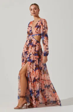 Lively Floral Cutout Long Sleeve Maxi Dress 22 Lively Floral Cutout Long Sleeve Maxi Dress -Larana Style Shop ACDR101496 BROWNCORALFLORAL 3 scaled