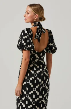 Hailey Geo Print Halter Midi Dress -Larana Style Shop ACDR101508 BLACKGEO 3 scaled