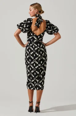 Hailey Geo Print Halter Midi Dress -Larana Style Shop ACDR101508 BLACKGEO 4 scaled