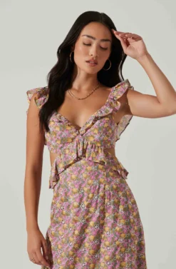 Olivette Floral Ruffle Midi Dress 7 Olivette Floral Ruffle Midi Dress -Larana Style Shop ACDR101511 PINKYELLOWFLORAL 2 scaled