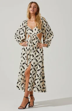 Yaretzi Geometric Print Cutout Midi Dress -Larana Style Shop ACDR101518 CREAMGEO 2 scaled