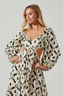 Yaretzi Geometric Print Cutout Midi Dress -Larana Style Shop ACDR101518 CREAMGEO 4 scaled