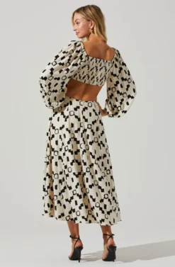 Yaretzi Geometric Print Cutout Midi Dress -Larana Style Shop ACDR101518 CREAMGEO 6 scaled