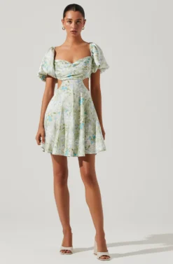 Clarita Floral Cutout Puff Sleeve Mini Dress