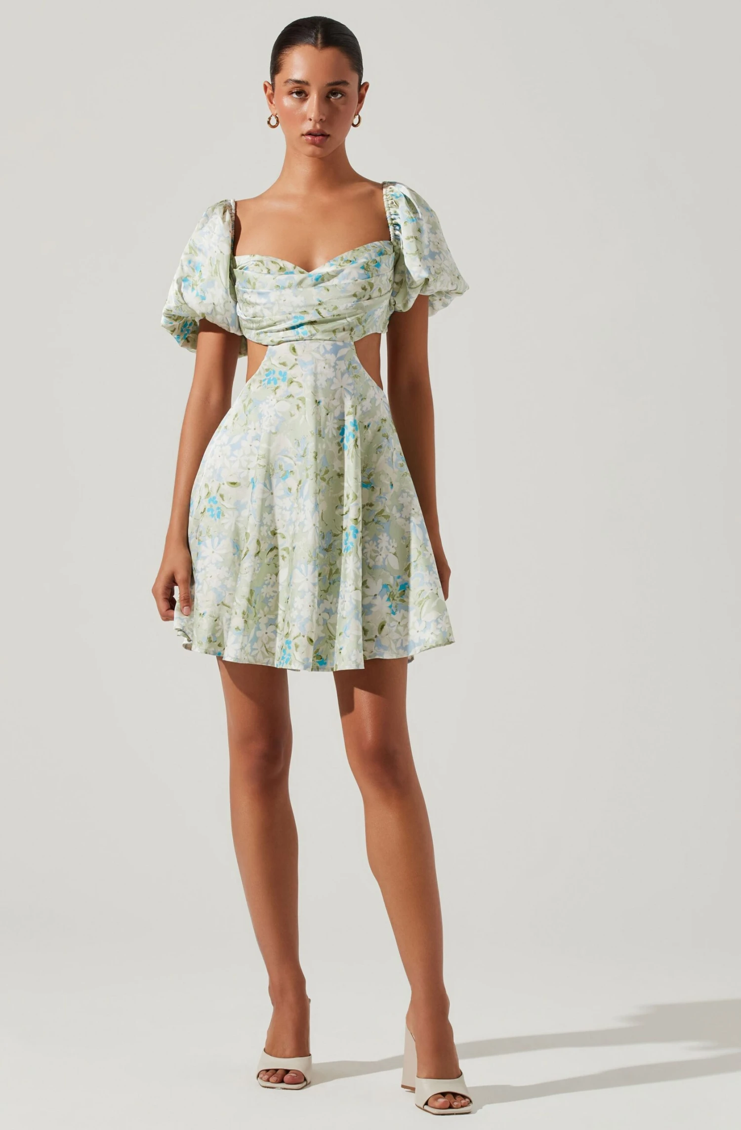 Clarita Floral Cutout Puff Sleeve Mini Dress 1 Clarita Floral Cutout Puff Sleeve Mini Dress