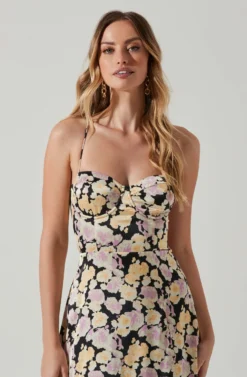 Gala Bustier Cross Strap Midi Dress -Larana Style Shop ACDR101545 BLACKPURPLEFLORAL 3 scaled