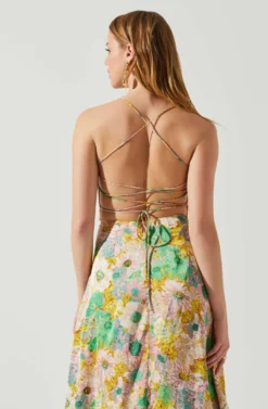 Gala Bustier Cross Strap Midi Dress -Larana Style Shop ACDR101545 CORALYELLOWFLORAL 5 scaled