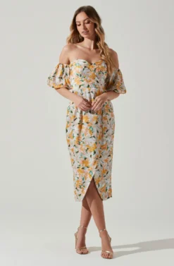 Zurina Floral Off Shoulder Midi Dress