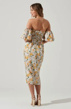 Zurina Floral Off Shoulder Midi Dress -Larana Style Shop ACDR101549 BLUEAPRICOTFLORAL 4 scaled