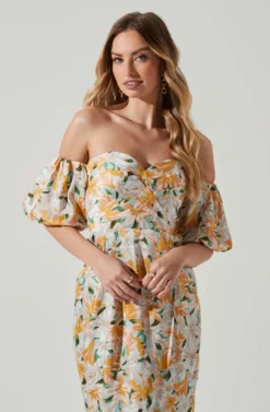 Zurina Floral Off Shoulder Midi Dress -Larana Style Shop ACDR101549 BLUEAPRICOTFLORAL 4 e01d9fd5 9bdd 4702 8eb7 3038e1df54d3 scaled