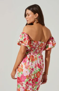 Zurina Floral Off Shoulder Midi Dress -Larana Style Shop ACDR101549 PINKFLORAL 5 scaled