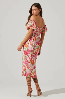 Zurina Floral Off Shoulder Midi Dress -Larana Style Shop ACDR101549 PINKFLORAL 6 scaled