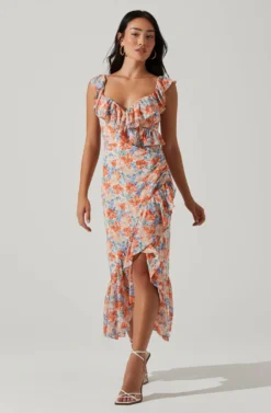 Mahalia Floral Sweetheart Ruffle Midi Dress -Larana Style Shop ACDR101550 BLUEORANGEFLORAL 2 scaled