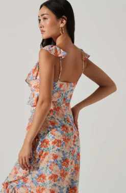 Mahalia Floral Sweetheart Ruffle Midi Dress -Larana Style Shop ACDR101550 BLUEORANGEFLORAL 4 scaled