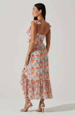 Mahalia Floral Sweetheart Ruffle Midi Dress -Larana Style Shop ACDR101550 BLUEORANGEFLORAL 5 scaled