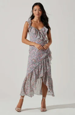 Mahalia Floral Sweetheart Ruffle Midi Dress -Larana Style Shop ACDR101550 LILACORANGEFLORAL 1 scaled