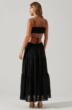 Odina Smocked Cutout Tiered Maxi Dress 21 Odina Smocked Cutout Tiered Maxi Dress -Larana Style Shop ACDR101551S BLACK 5 scaled