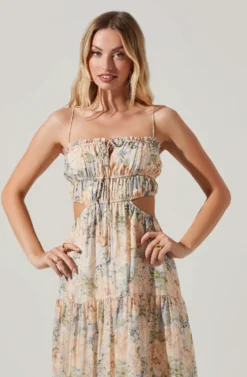 Odina Floral Smocked Tiered Midi Dress -Larana Style Shop ACDR101551 BLUEPEACHFLORAL 5 3 scaled