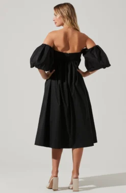 Carlin Off Shoulder Puff Sleeve Midi Dress -Larana Style Shop ACDR101554 BLACK 4 scaled