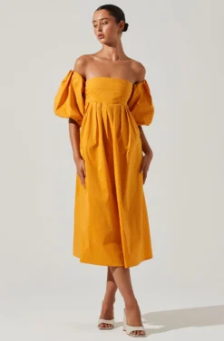 Carlin Off Shoulder Puff Sleeve Midi Dress -Larana Style Shop ACDR101554 MANGO 2 scaled
