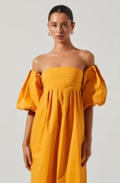 Carlin Off Shoulder Puff Sleeve Midi Dress -Larana Style Shop ACDR101554 MANGO 4 scaled