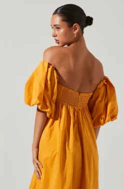 Carlin Off Shoulder Puff Sleeve Midi Dress -Larana Style Shop ACDR101554 MANGO 5 scaled