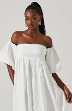 Carlin Off Shoulder Puff Sleeve Midi Dress -Larana Style Shop ACDR101554 WHITE 2 scaled