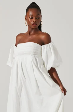 Carlin Off Shoulder Puff Sleeve Midi Dress -Larana Style Shop ACDR101554 WHITE 3 scaled