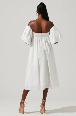 Carlin Off Shoulder Puff Sleeve Midi Dress -Larana Style Shop ACDR101554 WHITE 5 scaled