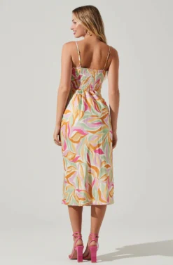 Mariela Abstract Print Midi Dress -Larana Style Shop ACDR101558R MUSTARDPINKFLORAL 4 scaled