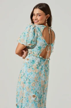 Esperanza Floral Puff Sleeve Midi Dress -Larana Style Shop ACDR101560 BLUEPEACHFLORAL 3 scaled