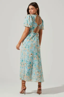 Esperanza Floral Puff Sleeve Midi Dress -Larana Style Shop ACDR101560 BLUEPEACHFLORAL 4 scaled