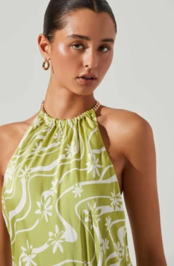 Quinta Retro Floral Halter Mini Dress -Larana Style Shop ACDR101581 CELERYFLORAL 4 scaled