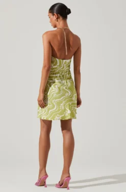 Quinta Retro Floral Halter Mini Dress -Larana Style Shop ACDR101581 CELERYFLORAL 6 scaled