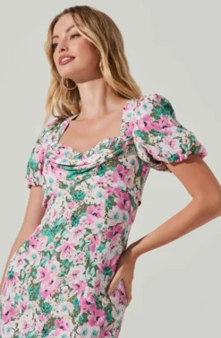 Dayanara Floral Puff Sleeve Midi Dress 8 Dayanara Floral Puff Sleeve Midi Dress -Larana Style Shop ACDR101589 GREENPINKFLORAL 5 3 scaled