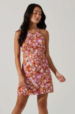 Laylin Floral Halter Cutout Mini Dress -Larana Style Shop ACDR101590 RUSTMAGENTAFLORAL 3 scaled