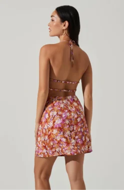 Laylin Floral Halter Cutout Mini Dress -Larana Style Shop ACDR101590 RUSTMAGENTAFLORAL 4 scaled
