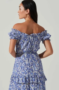 Viona Floral Off Shoulder Tiered Maxi Dress -Larana Style Shop ACDR101591 BLUEWHITEMULTI 4 scaled