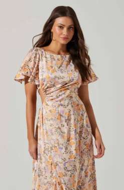 Veida Floral Cutout Midi Dress -Larana Style Shop ACDR101620 TANGERINEPURPLEFLR 2 scaled