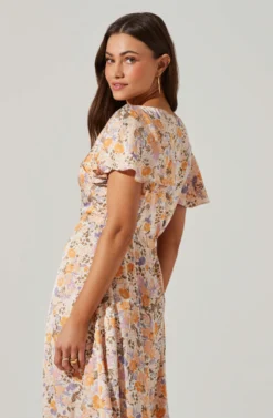 Veida Floral Cutout Midi Dress -Larana Style Shop ACDR101620 TANGERINEPURPLEFLR 4 scaled