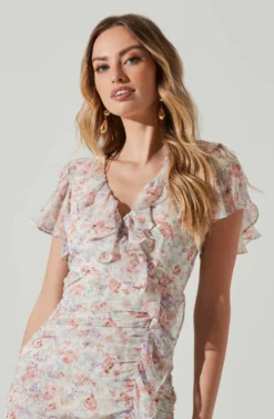 Vilma Floral Ruffle Ruched Midi Dress 9 Vilma Floral Ruffle Ruched Midi Dress -Larana Style Shop ACDR101621W PINKPURPLEFLORAL 4 scaled