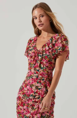 Vilma Floral Ruched Midi Dress 7 Vilma Floral Ruched Midi Dress -Larana Style Shop ACDR101621 REDMULTIFLORAL 3 scaled