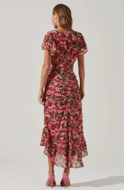 Vilma Floral Ruched Midi Dress 9 Vilma Floral Ruched Midi Dress -Larana Style Shop ACDR101621 REDMULTIFLORAL 6 scaled