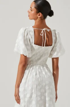 Sandy Polka Dot Puff Sleeve Midi Dress -Larana Style Shop ACDR101622 WHITEJACQUARD 4 scaled
