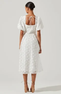 Sandy Polka Dot Puff Sleeve Midi Dress -Larana Style Shop ACDR101622 WHITEJACQUARD 5 scaled