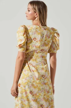 Martina Floral Ruched Midi Dress -Larana Style Shop ACDR101635 YELLOWRUSTFLORL 4 scaled
